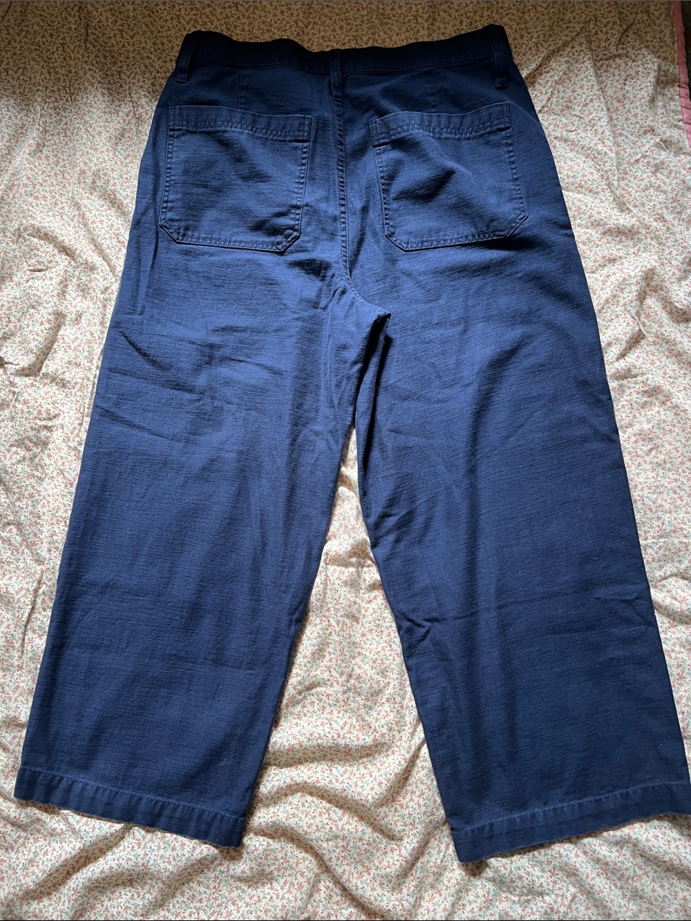 J. Crew Exposed Button-Fly Navy Blue Cotton Cropped Wide-Leg Trousers Size 30 - Picture 2 of 7